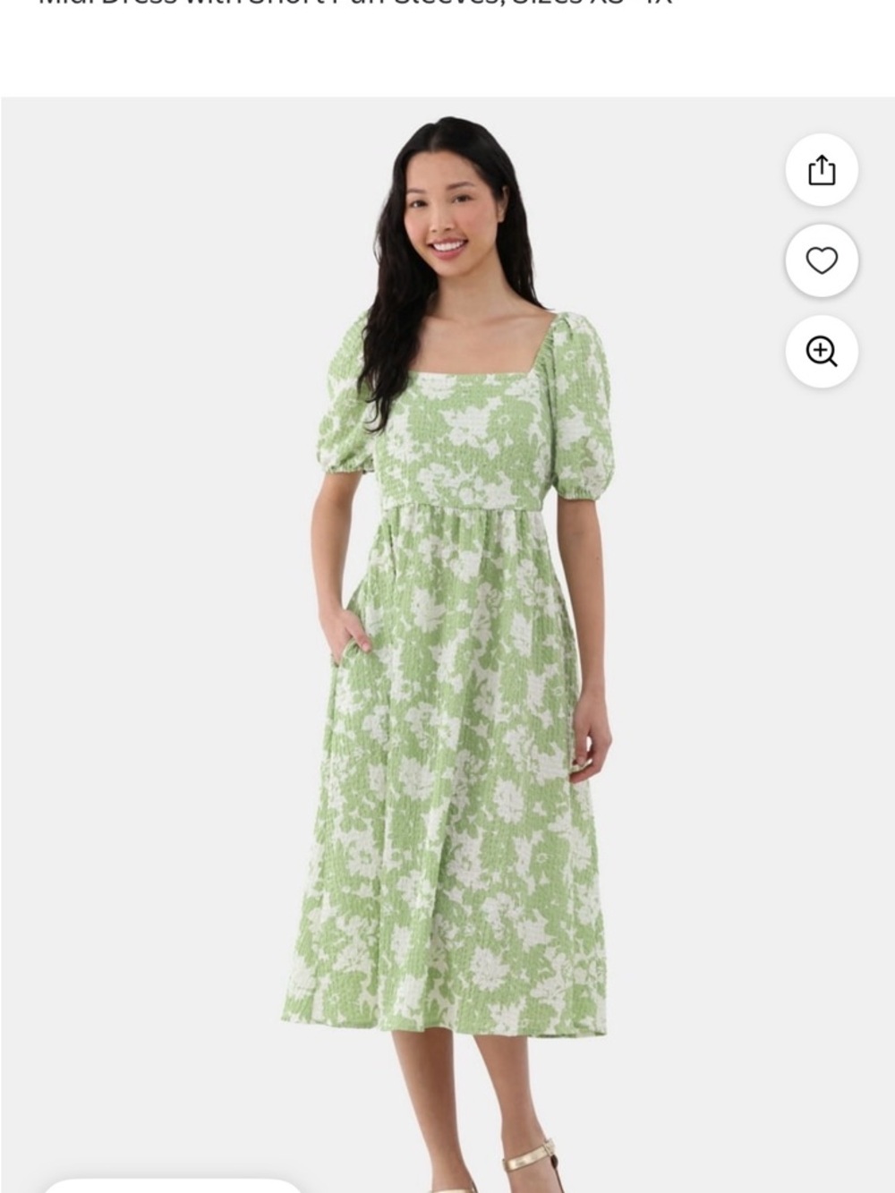 Time and Tru Green and White Floral Square-Neck Midi Dress